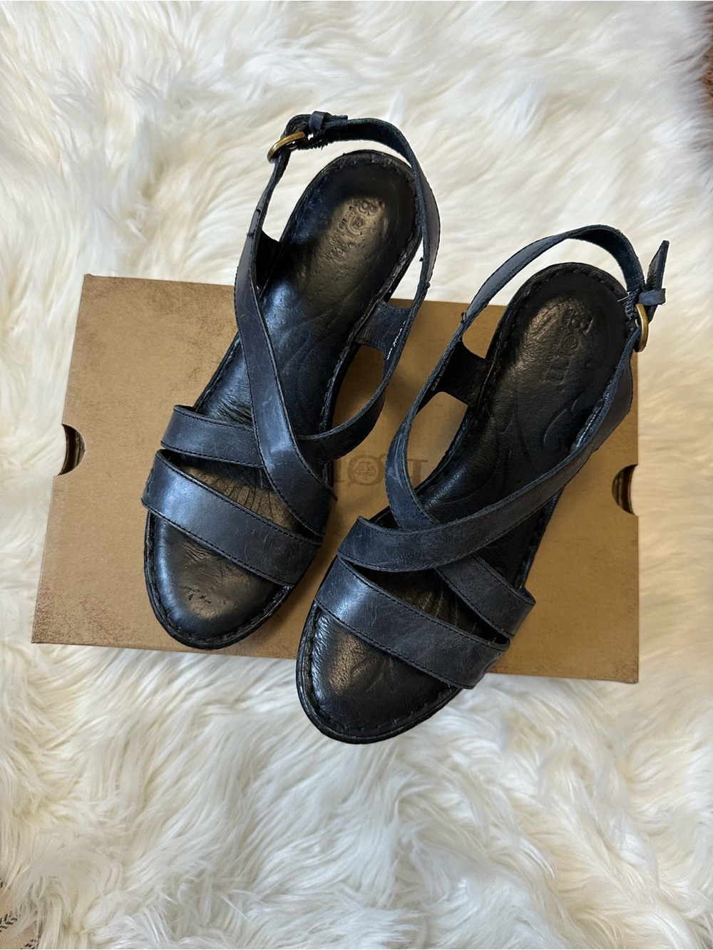 Born Dark Blue Leather Women's Slingback Sandals Size 8